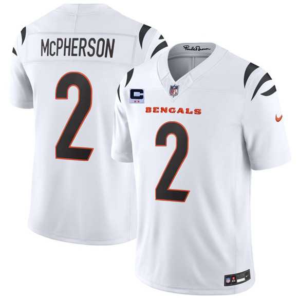 Mens Cincinnati Bengals #2 Evan McPherson White 2026 F.U.S.E. 2-Star C Patch Vapor Untouchable Limited Stitched Jersey Dzhi