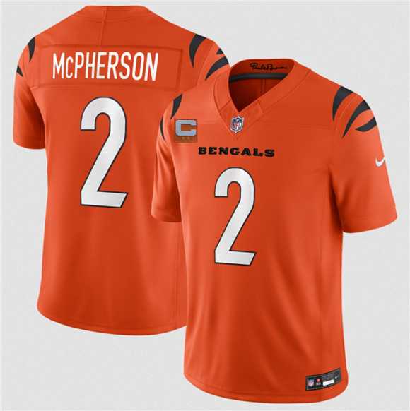 Mens Cincinnati Bengals #2 Evan McPherson Orange 2026 F.U.S.E. 2-Star C Patch Vapor Untouchable Limited Stitched Jersey Dzhi