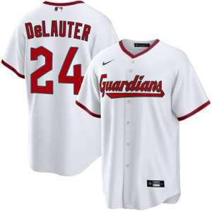Mens Cleveland Guardians #24 Chase DeLauter White Cool Base Limited Stitched Jersey Dzhi