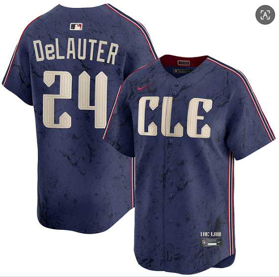 Mens Cleveland Guardians #24 Chase DeLauter Navy 2024 City Connect Limited Stitched Jersey Dzhi