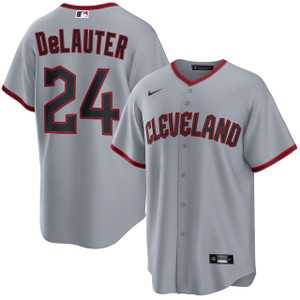 Mens Cleveland Guardians #24 Chase DeLauter Gray Cool Base Limited Stitched Jersey Dzhi