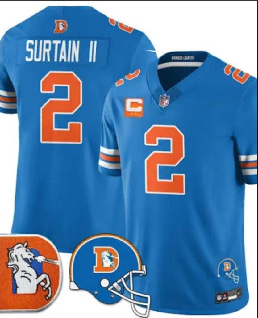 Mens Denver Broncos #2 Patrick Surtain II Blue F.U.S.E. With 2-Star C Patch Throwback Vapor Limited Stitched Jersey Dzhi