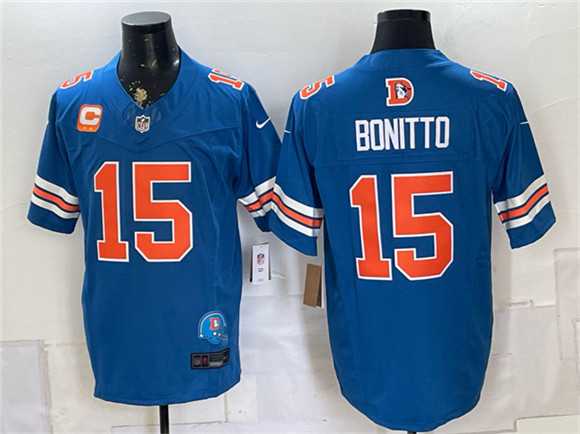 Mens Denver Broncos #15 Nik Bonitto Blue F.U.S.E. With 2-Star C Patch Throwback Vapor Limited Stitched Jersey Dzhi
