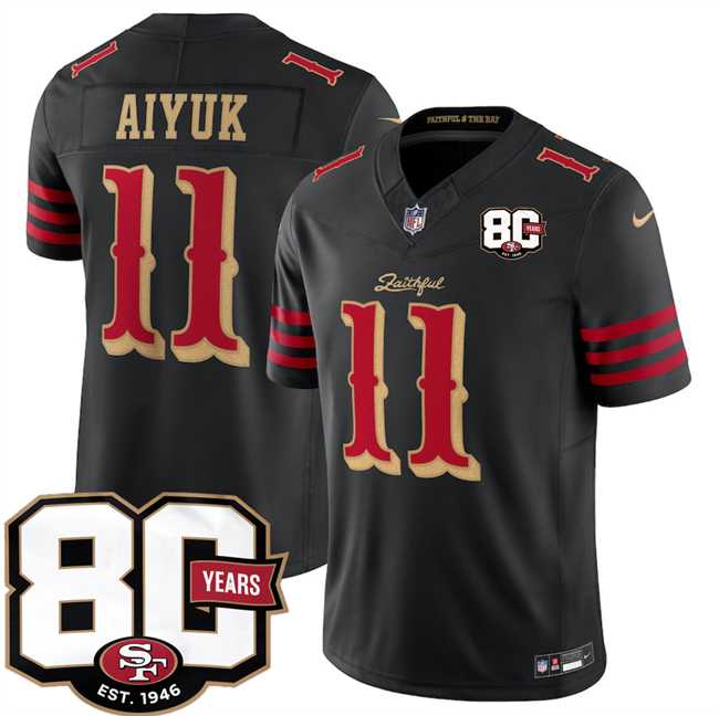 Mens San Francisco 49ers #11 Brandon Aiyuk Black 80th Anniversary Patch Rivalries 2026 F.U.S.E. Vapor Untouchable Limited Stitched Jersey Dzhi