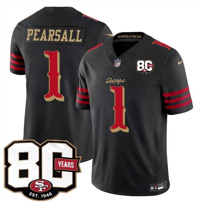 Mens San Francisco 49ers #1 Ricky Pearsall Black 80th Anniversary Patch Rivalries 2026 F.U.S.E. Vapor Untouchable Limited Stitched Jersey Dzhi->->