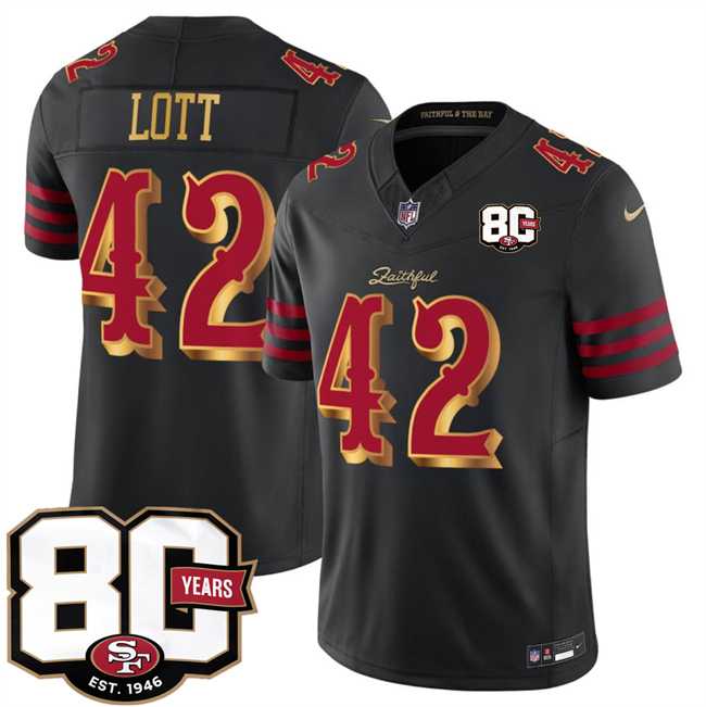 Mens San Francisco 49ers #42 Ronnie Lott Black 80th Anniversary Patch Rivalries 2026 F.U.S.E. Vapor Untouchable Limited Stitched Jersey Dzhi