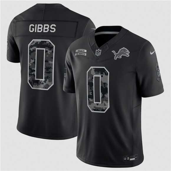 Mens Detroit Lions #0 Jahmyr Gibbs Black F.U.S.E. 2026 Salute to Service Limited Stitched Jersey