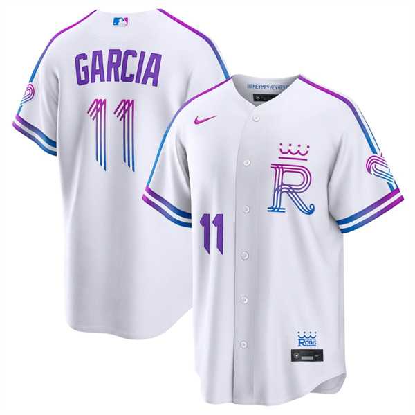 Mens Kansas City Royals #11 Maikel Garcia White 2026 City Connect Stadium Stitched Jersey Dzhi