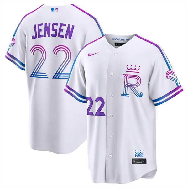 Mens Kansas City Royals #22 Carter Jensen White 2026 City Connect Stadium Stitched Jersey Dzhi