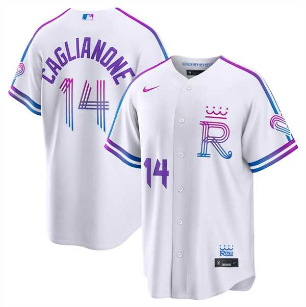 Mens Kansas City Royals #14 Jac Caglianone White 2026 City Connect Stadium Stitched Jersey Dzhi