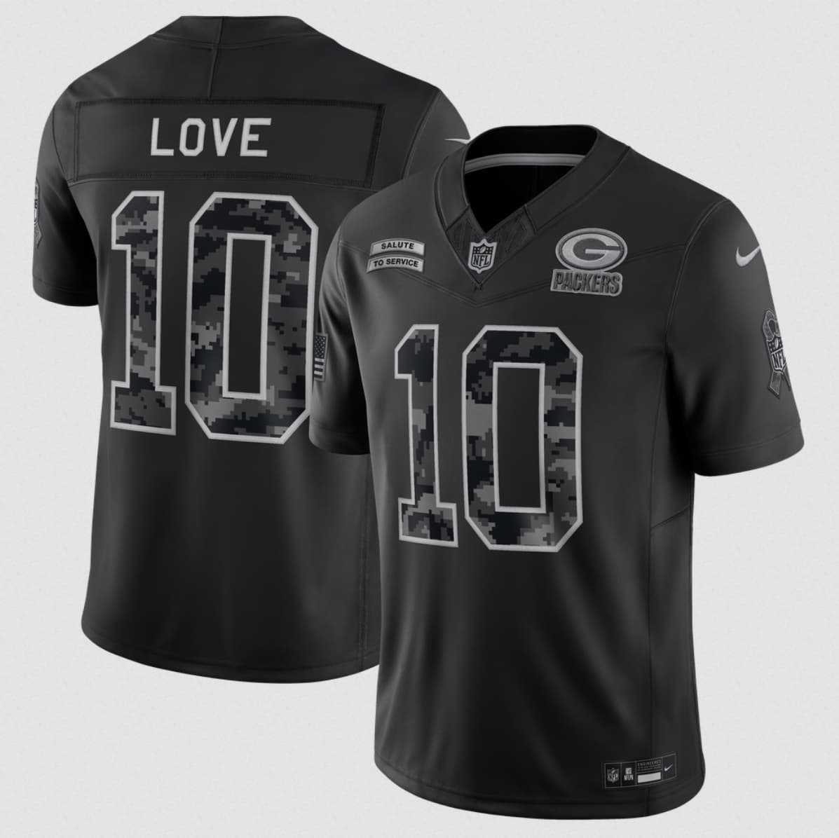 Mens Green Bay Packers #10 Jordan Love Black 2026 F.U.S.E. Salute to Service Limited Stitched Jersey