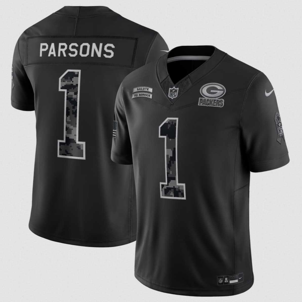 Mens Green Bay Packers #1 Micah Parsons Black 2026 F.U.S.E. Salute to Service Limited Stitched Jersey