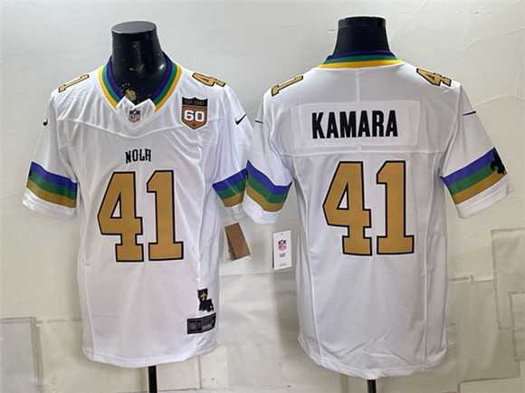 Mens New Orleans Saints #41 Alvin Kamara White F.U.S.E. 60th Anniversary Patch Vapor Limited Stitched Jersey Dzhi->->