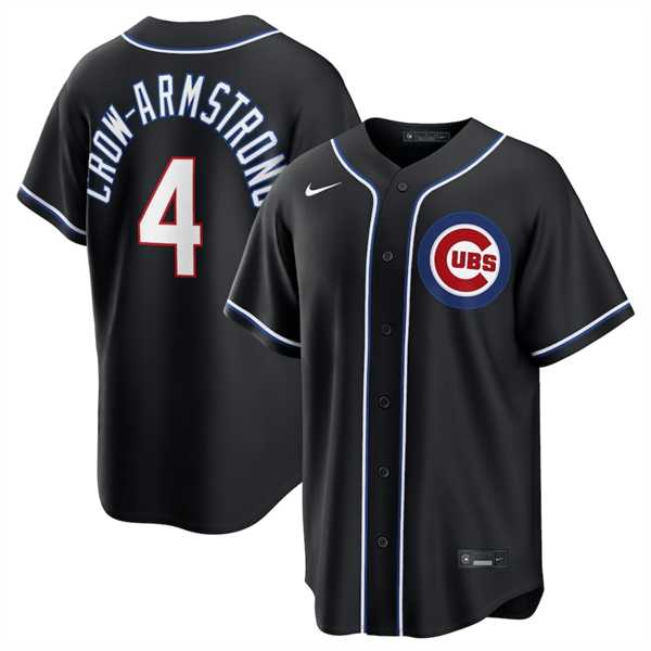 Mens Chicago Cubs #4 Pete Crow-Armstrong 2026 Black Out Stitched Jersey Dzhi