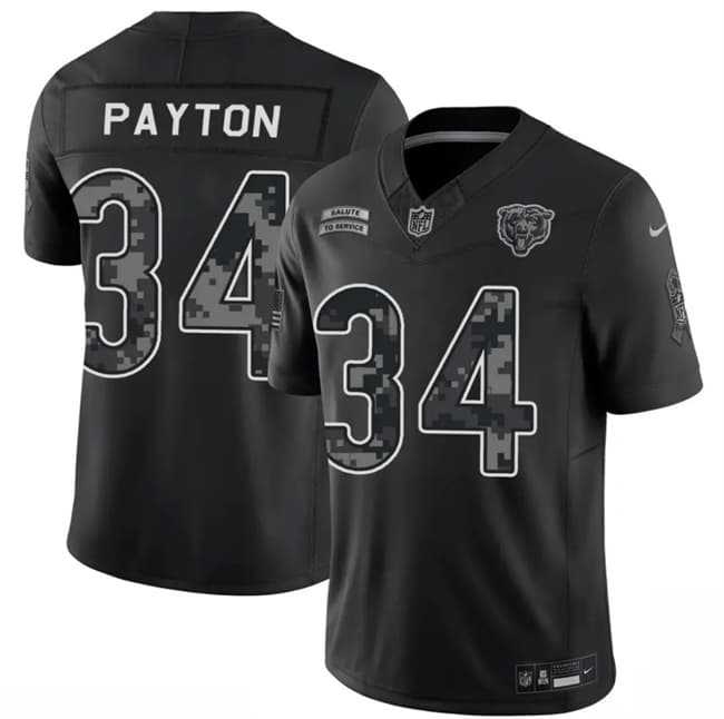Mens Chicago Bears #34 Walter Payton Black 2026 F.U.S.E. Salute to Service Limited Stitched Jersey