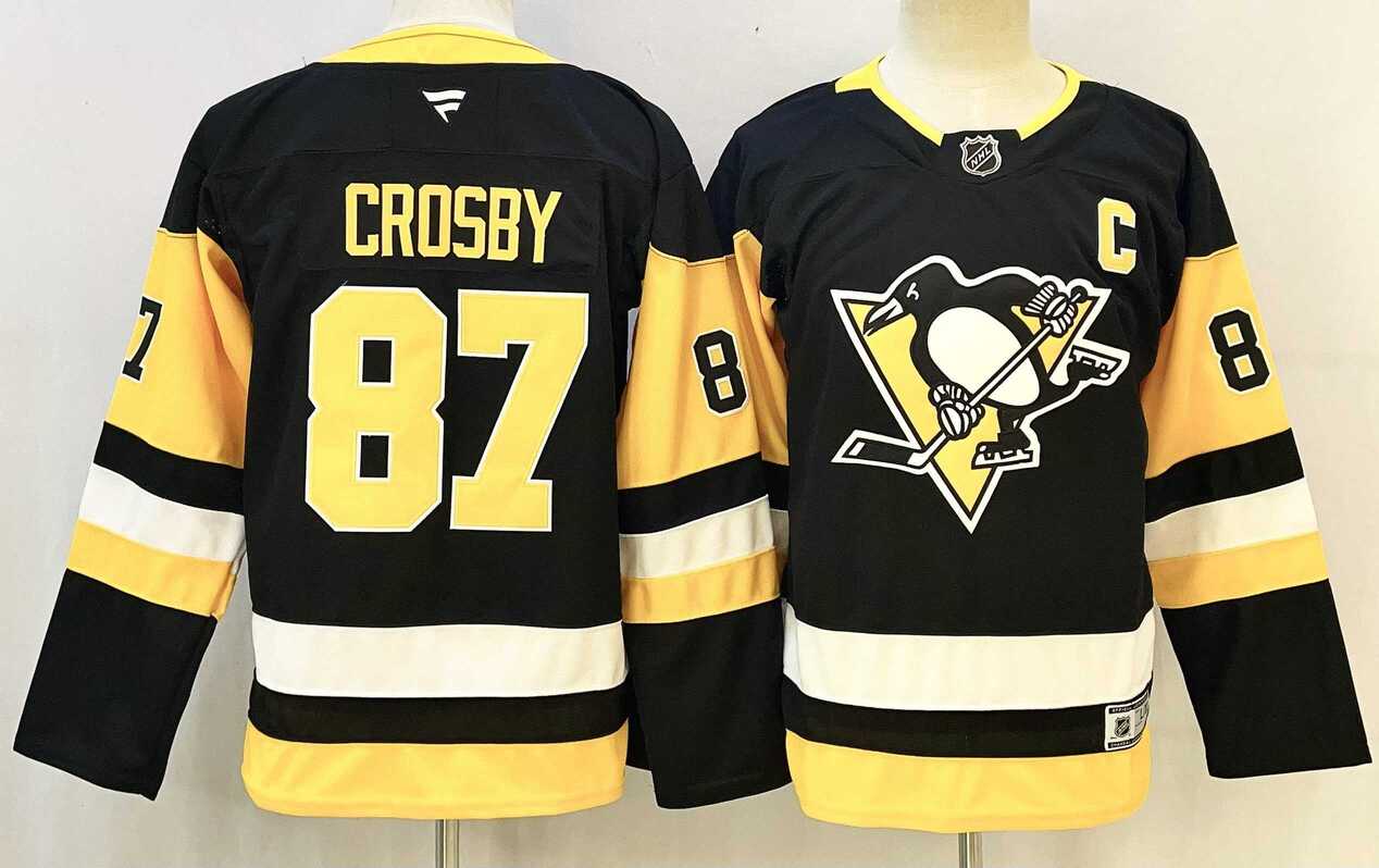 Youth Pittsburgh Penguins #87 Sidney Crosby Black 2024-25 Alternate Wich C Patch Stitched Jersey