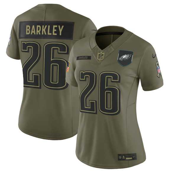 Womens Philadelphia Eagles #26 Saquon Barkley Olive 2025 Salute to Service Limited Stitched Jersey Dyin