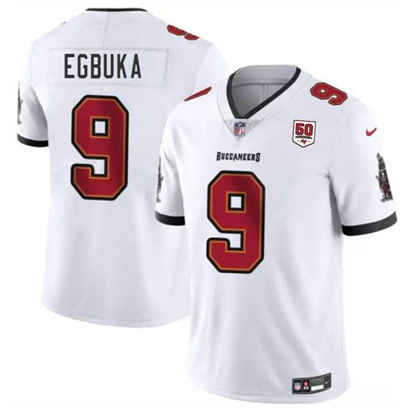 Men & Women & Youth Tampa Bay Buccaneers #9 Emeka Egbuka White 2025 Draft 50th Anniversary Patch Vapor Untouchable Limited Stitched Jersey