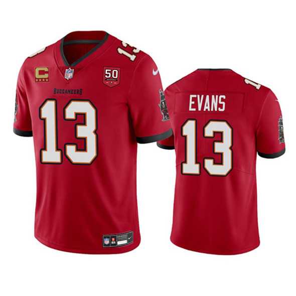 Men & Women & Youth Tampa Bay Buccaneers #13 Mike Evans Red 2025 50th Anniversary Patch And 4-Star C Patch Vapor Untouchable Limited Stitched Jersey