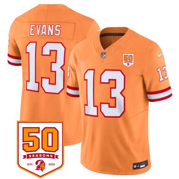 Men & Women & Youth Tampa Bay Buccaneers #13 Mike Evans Orange 2025 F.U.S.E. 50th Anniversary Patch Vapor Untouchable Limited Stitched Jersey