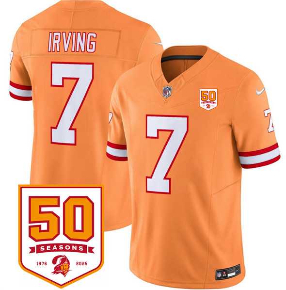 Men & Women & Youth Tampa Bay Buccaneers #7 Bucky Irving Orange 2025 F.U.S.E. 50th Anniversary Patch Vapor Untouchable Limited Stitched Jersey