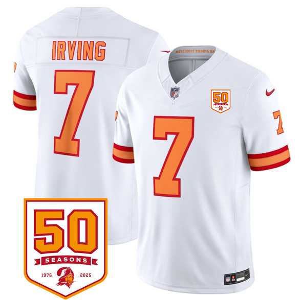Men & Women & Youth Tampa Bay Buccaneers #7 Bucky Irving White 2025 F.U.S.E. 50th Anniversary Patch Vapor Untouchable Limited Stitched Jersey