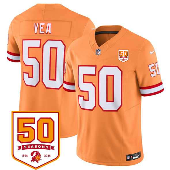 Men & Women & Youth Tampa Bay Buccaneers #50 Vita Vea Orange 2025 F.U.S.E. 50th Anniversary Patch Vapor Untouchable Limited Stitched Jersey