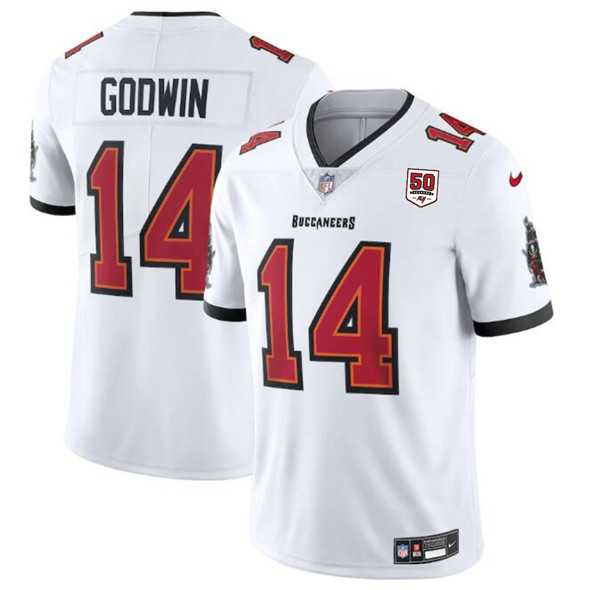 Men & Women & Youth Tampa Bay Buccaneers #14 Chris Godwin White 2025 50th Season patch Vapor Untouchable Limited Stitched Jersey