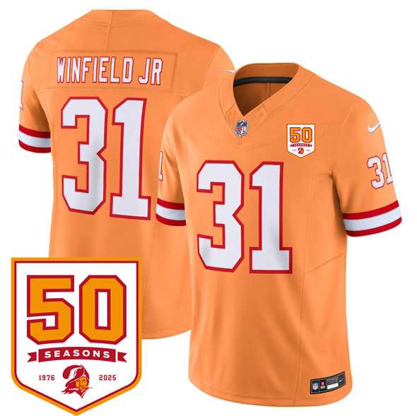 Men & Women & Youth Tampa Bay Buccaneers #31 Antoine Winfield Jr. Orange 2025 F.U.S.E. 50th Anniversary Patch Vapor Untouchable Limited Stitched Jersey