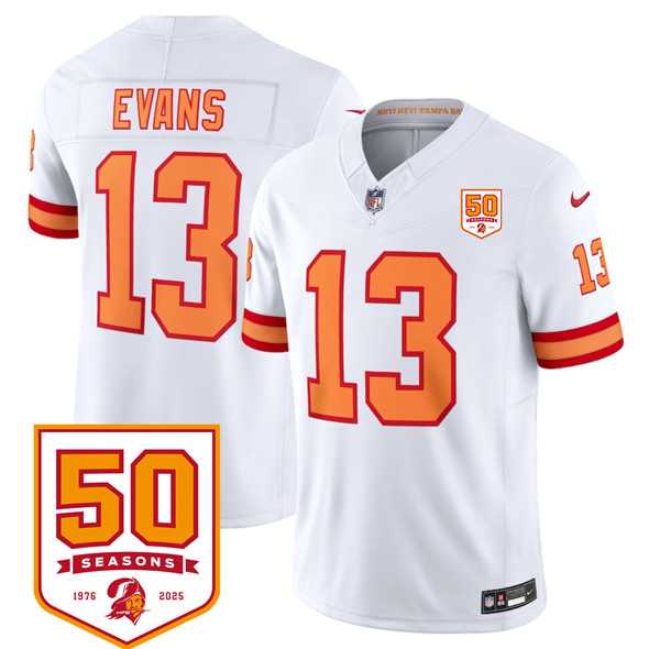 Men & Women & Youth Tampa Bay Buccaneers #13 Mike Evans White 2025 F.U.S.E. 50th Anniversary Patch Vapor Untouchable Limited Stitched Jersey