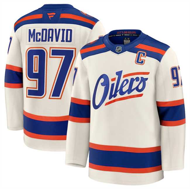 Mens Edmonton Oilers #97 Connor McDavid Light Beige Alternate With C Patch Stitched Jersey Dzhi