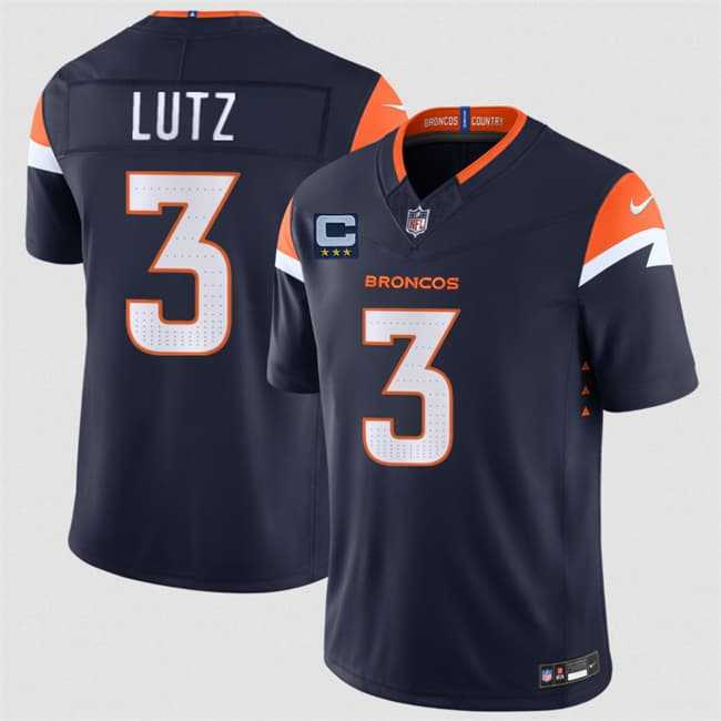Mens Denver Broncos #3 Wil Lutz Navy 2026 F.U.S.E. With 3-Star C Patch Vapor Limited Stitched Jersey