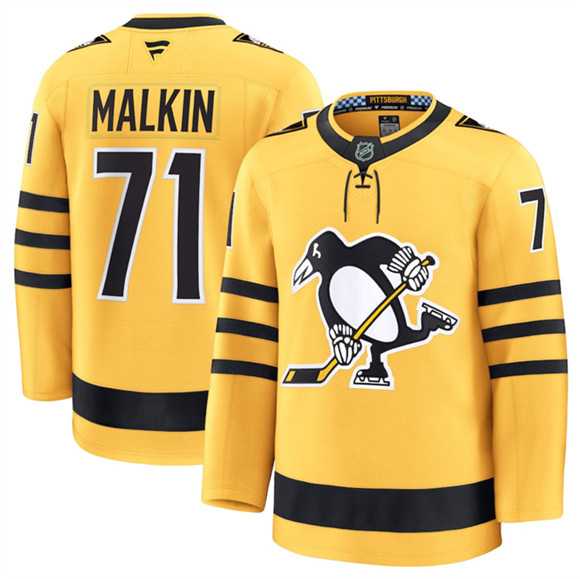 Mens Pittsburgh Penguins #71 Evgeni Malkin Gold 2025 Alternate Stitched Jersey Dzhi