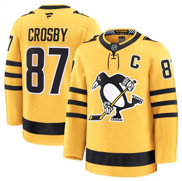 Mens Pittsburgh Penguins #87 Sidney Crosby Gold 2025 Alternate Stitched Jersey Dzhi
