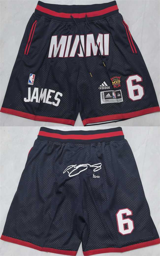 Mens Miami Heat #6 LeBron James Black Shorts (Run Small)->->