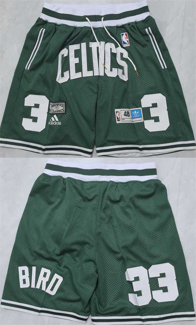 Mens Boston Celtics #33 Larry Bird Green Shorts (Run Small)->->
