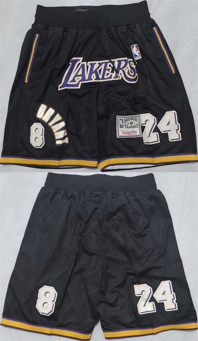 Mens Los Angeles Lakers #24 Kobe Bryant Black Shorts (Run Small)->->