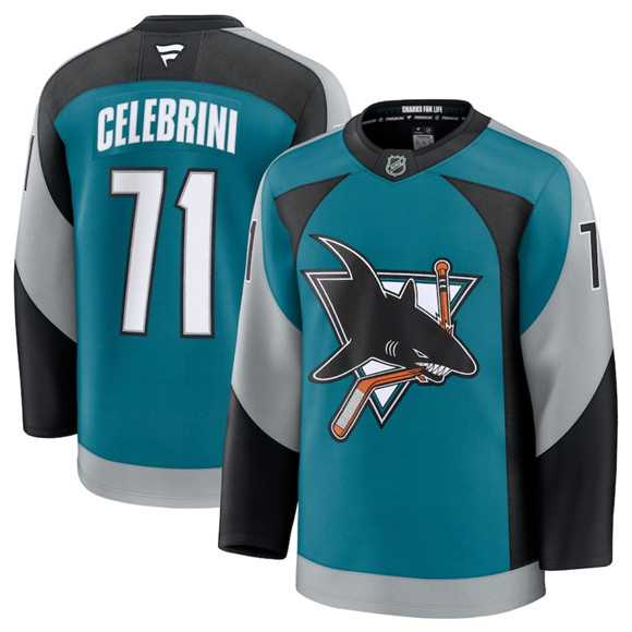 Mens San Jose Sharks #71 Macklin Celebrini Teal 2025 Alternate Stitched Jersey Dzhi