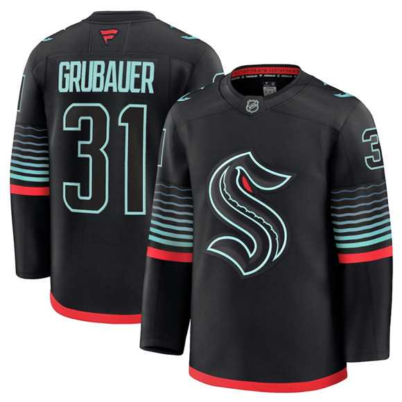 Mens Seattle Kraken #31 Philipp Grubauer Black Alternate Stitched Jersey Dzhi