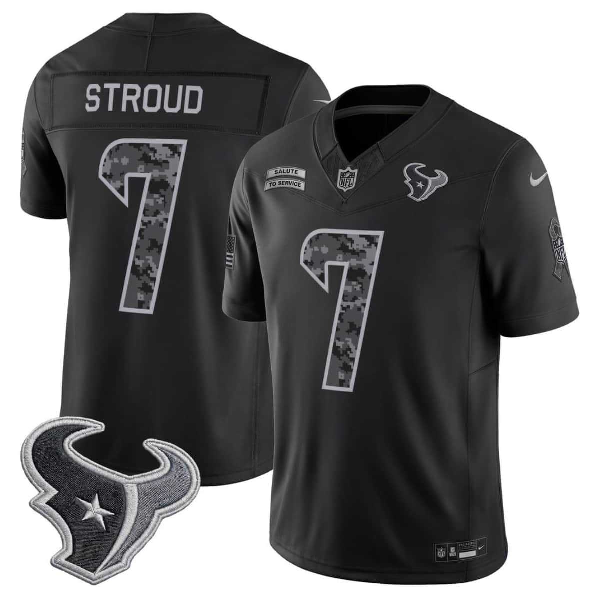 Mens Houston Texans #7 C.J. Stroud Black F.U.S.E. 2026 Salute to Service Limited Stitched Jersey