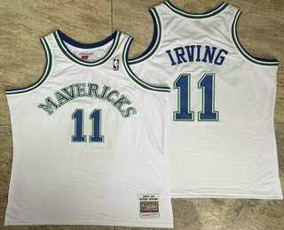 Mens Dallas Mavericks #11 Kyrie Irving White AU Throwback Jersey->->