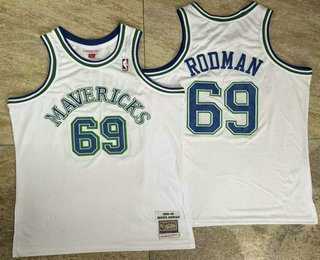Mens Dallas Mavericks #69 Dennis Rodman White AU Throwback Jersey->->