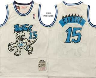 Mens Toronto Raptors #15 Vince Carter White 1998 Throwback Swingman Jersey->->