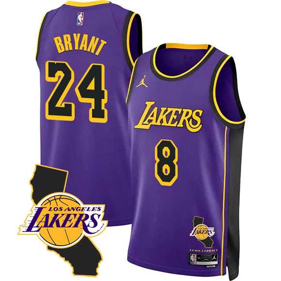 Mens Los Angeles Lakers Front #8 Back #24 Kobe Bryant Purple 2025 California Patch Stitched Jersey Dzhi->->