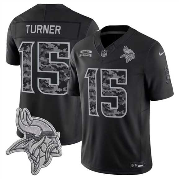 Mens Minnesota Vikings #15 Dallas Turner Black 2026 F.U.S.E. Salute to Service Limited Stitched Jersey