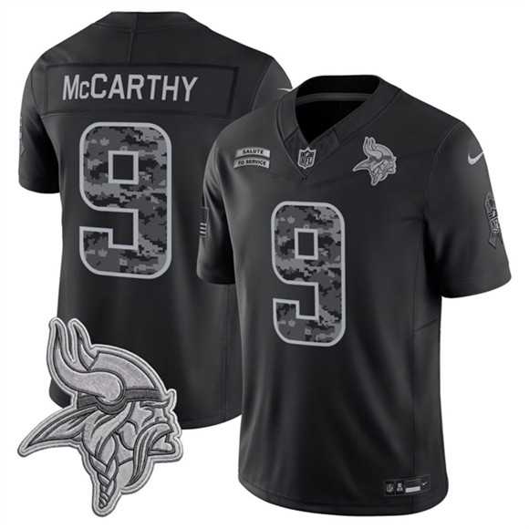 Mens Minnesota Vikings #9 J.J. McCarthy Black 2026 F.U.S.E. Salute to Service Limited Stitched Jersey