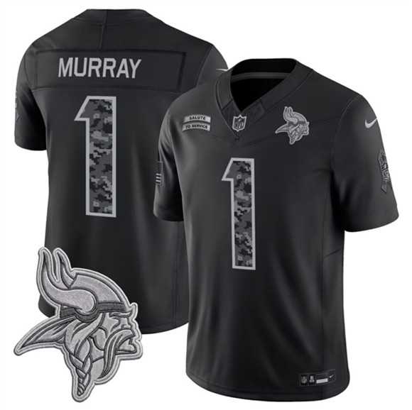 Mens Minnesota Vikings #1 Kyler Murray Black 2026 F.U.S.E. Salute to Service Limited Stitched Jersey