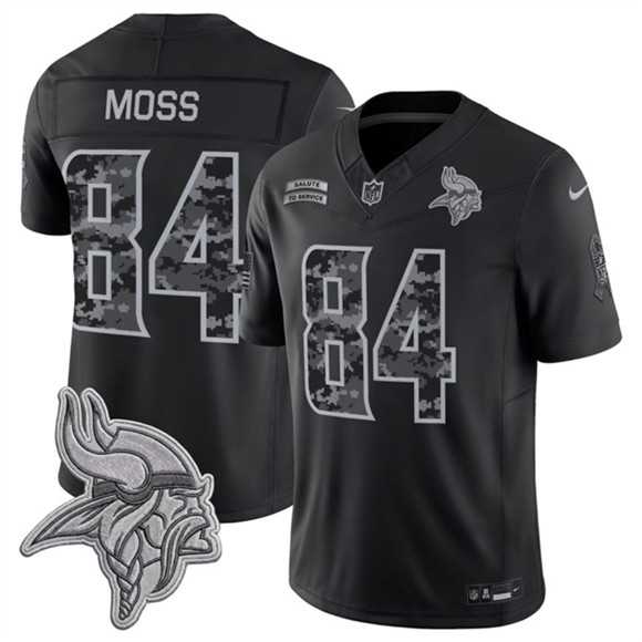 Mens Minnesota Vikings #84 Randy Moss Black 2026 F.U.S.E. Salute to Service Limited Stitched Jersey