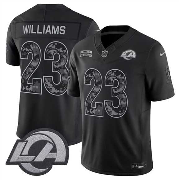Mens Los Angeles Rams #23 Kyren Williams Black 2026 F.U.S.E. Salute to Service Limited Stitched Jersey