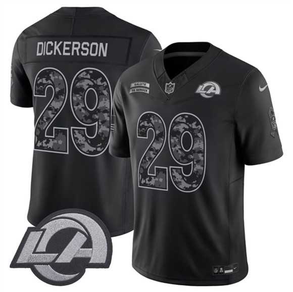 Mens Los Angeles Rams #29 Eric Dickerson Black 2026 F.U.S.E. Salute to Service Limited Stitched Jersey